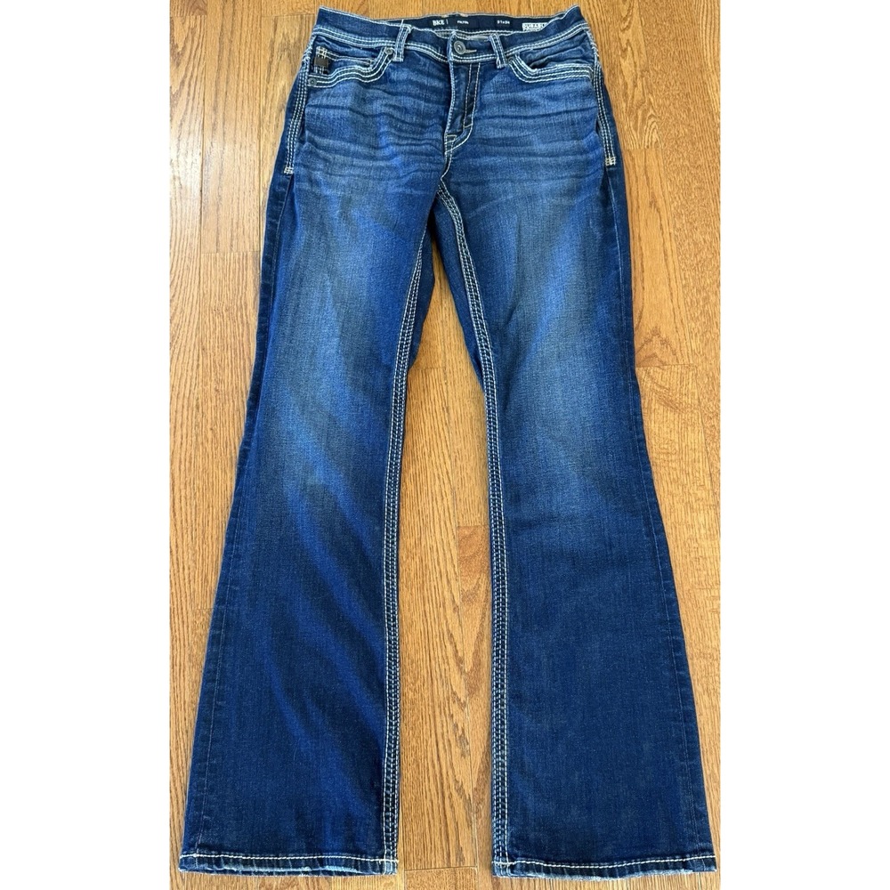 BKE Fulton Jeans Womens Size 31x34 Bootcut Denim Thick Stitching Distressed